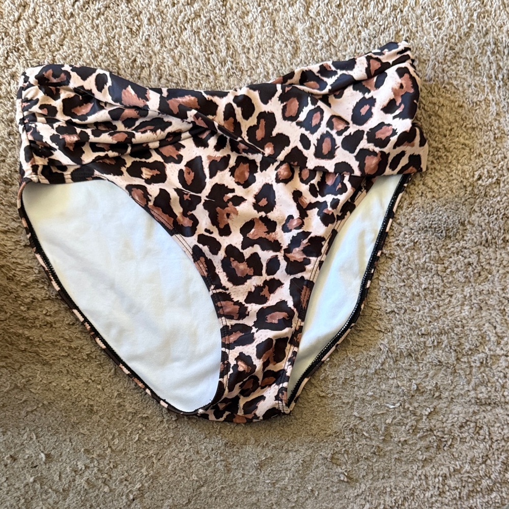 High-Waist Leopard Print Bikini Bottoms - Brown